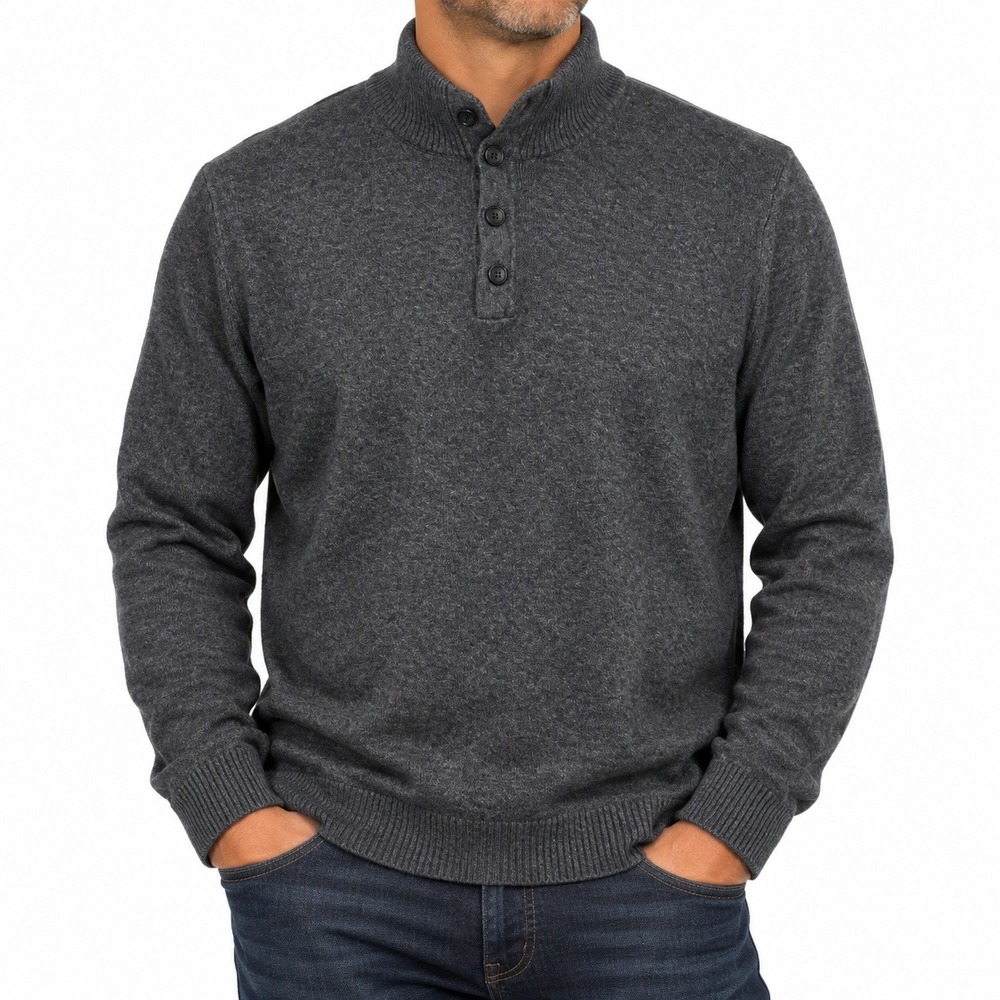 American Eagle Mens Mock Neck Button Sweater Cotton Gray Classic Fit‎ XL
